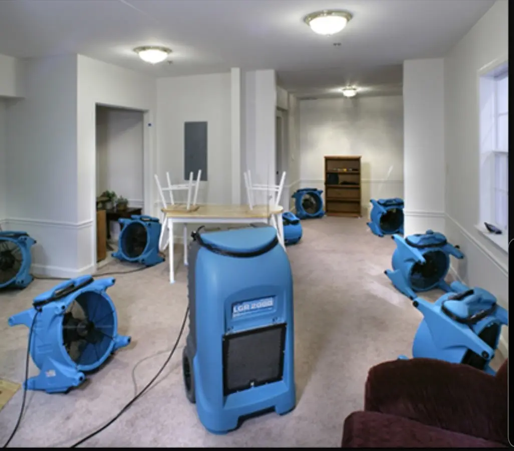 Air movers and dehumidifier setup for Water Damage Restoration in Spanish Lake